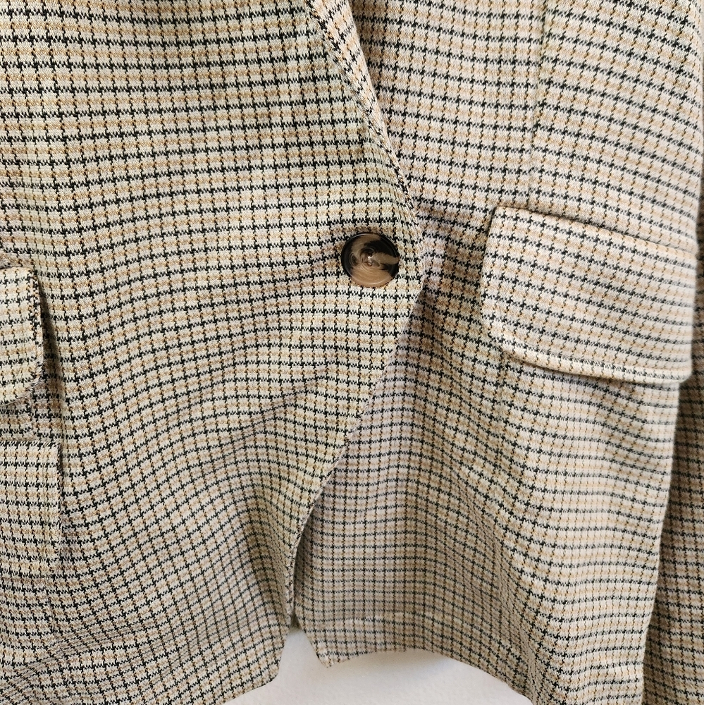 Maeve Anthropologie Women's Collegiate Knit Blazer Brown‎ Tan Plaid XL NWT - Picture 7 of 12